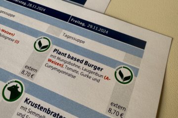 Speisekarte mit veganem Gericht