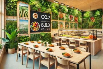 Kantine, die begrünt ist und nachhaltiegs Essen anbietet